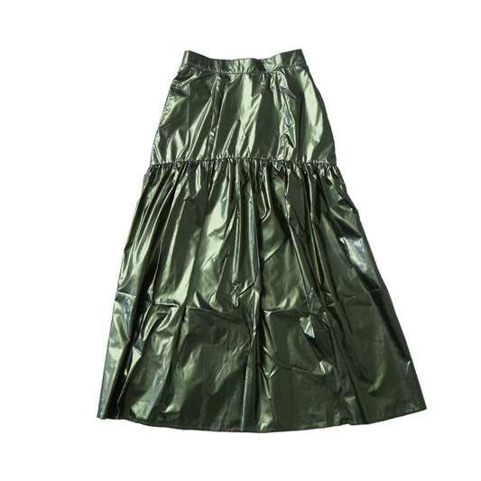 Metallic Gather Flared Skirt